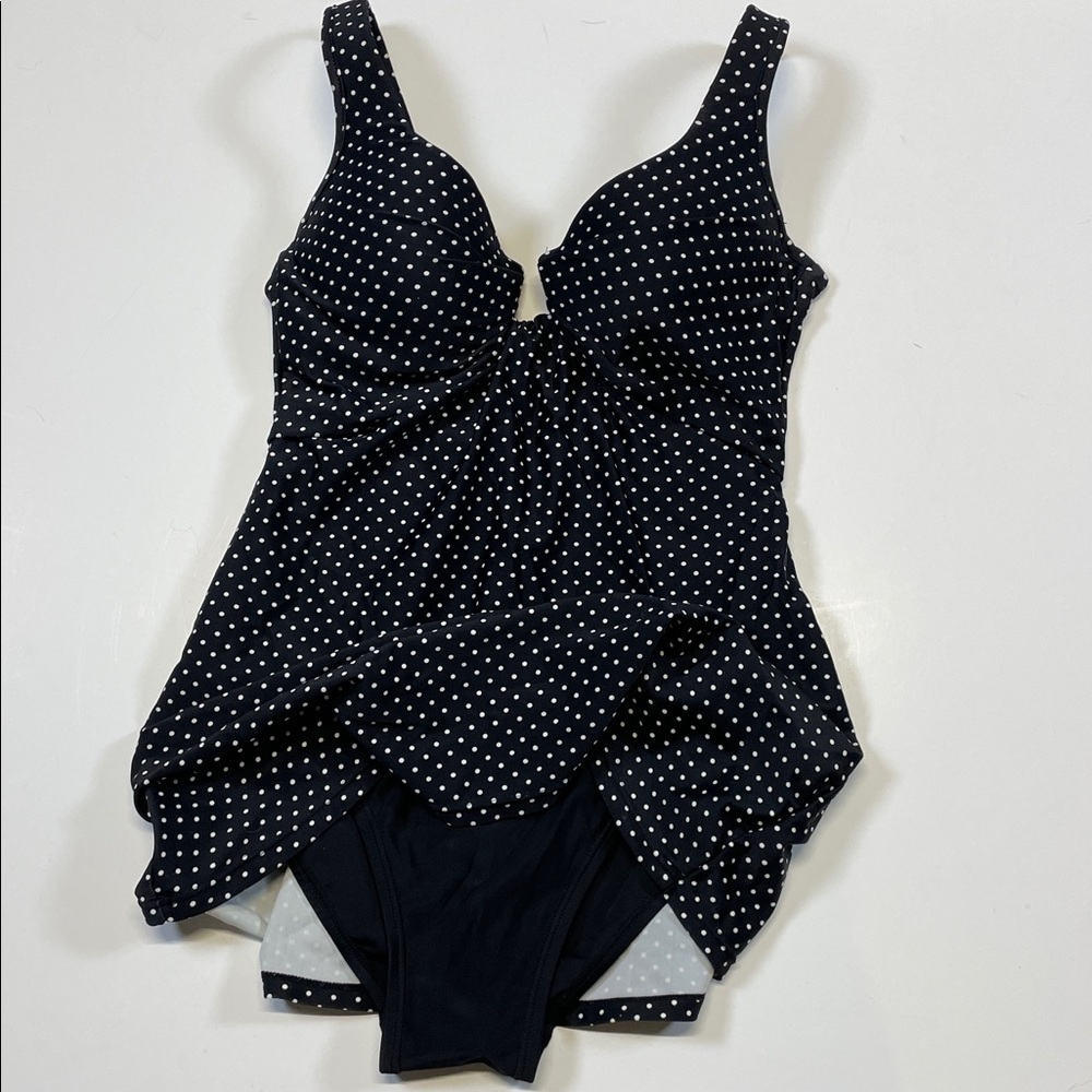 Shore Shapes Black White Polka Dot Swim Dress  Size 8 - Picture 3 of 7